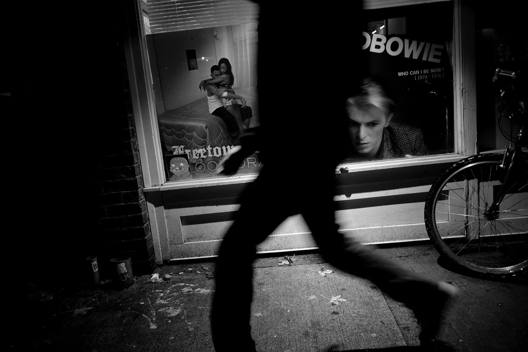 Bowie ponders a passerby.